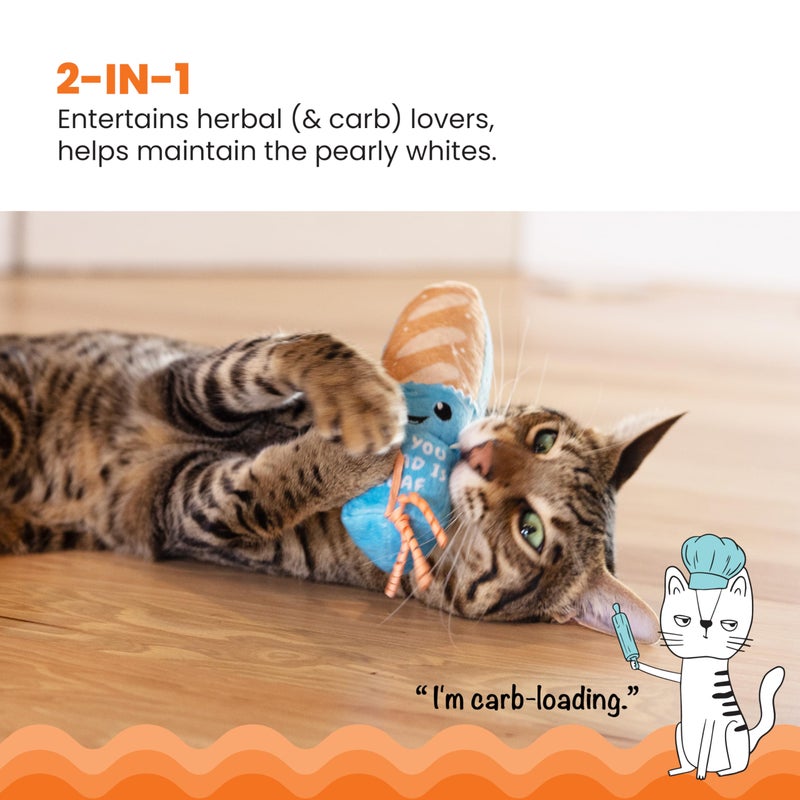 Catstages Loaf Kicker Toy with Catnip and Dental Mesh, Bread Shape, Plush and Ribbon Cat Toy for Kicking, Tossing, and Teeth Cleaning, Tan - Image 2