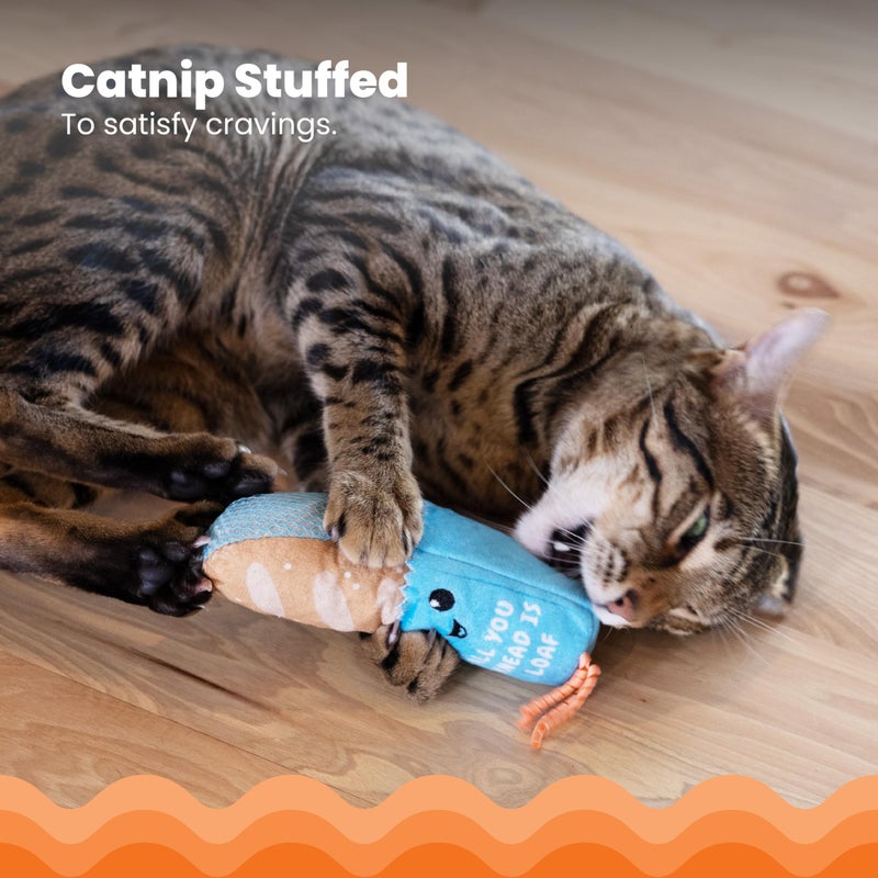 Catstages Loaf Kicker Toy with Catnip and Dental Mesh, Bread Shape, Plush and Ribbon Cat Toy for Kicking, Tossing, and Teeth Cleaning, Tan - Image 3