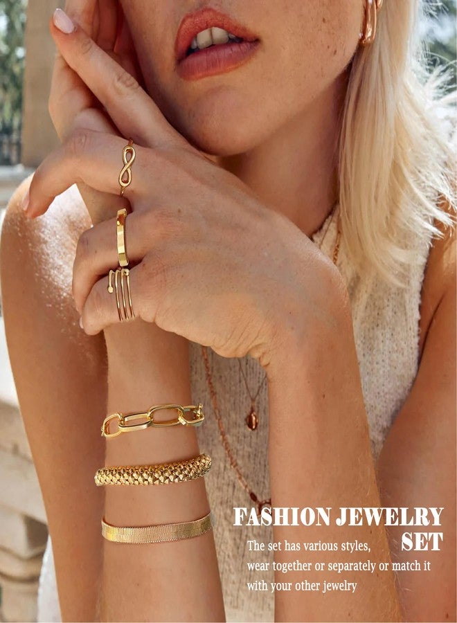 EIELO 90pcs Gold Jewelry Set for Women with 7 Necklaces, 11 Bracelets, 12 Hoop Earrings 24 Ear Studs, 14 Ear Cuffs, 22 Knuckle Rings for Womens Gold Plated Fashion Jewelry Set - Image 3