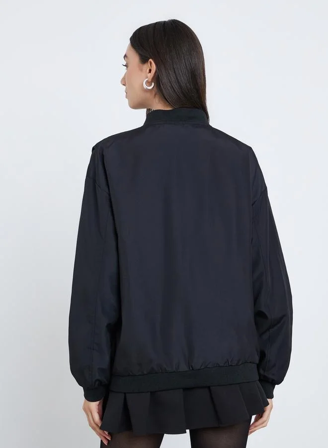 Styli  Styli Black Metal Stud Accent Utility Jacket for Women | Best Price UAE