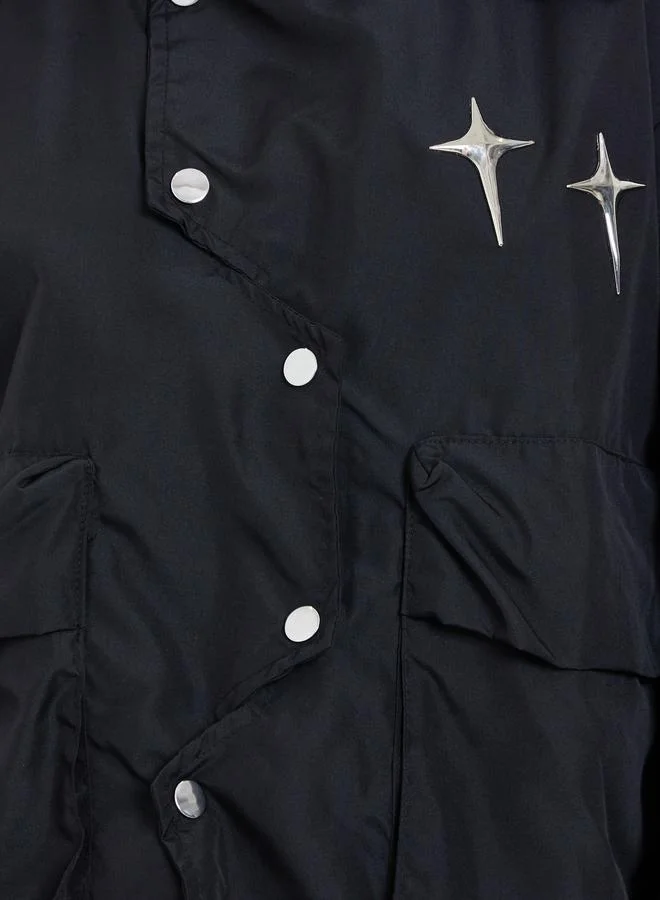Styli  Styli Black Metal Stud Accent Utility Jacket for Women | Best Price UAE