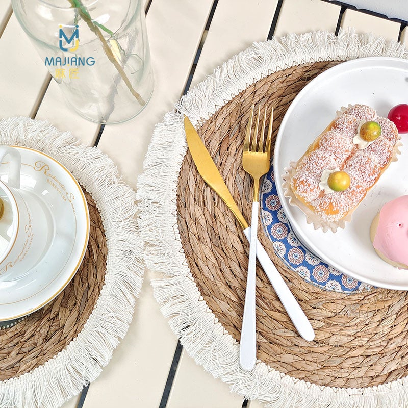 Nordic Pastoral Placemat Bohemian Style Futon Hand-Woven Tassel Edge Round Placemat Home Insulation Coaster - Image 5