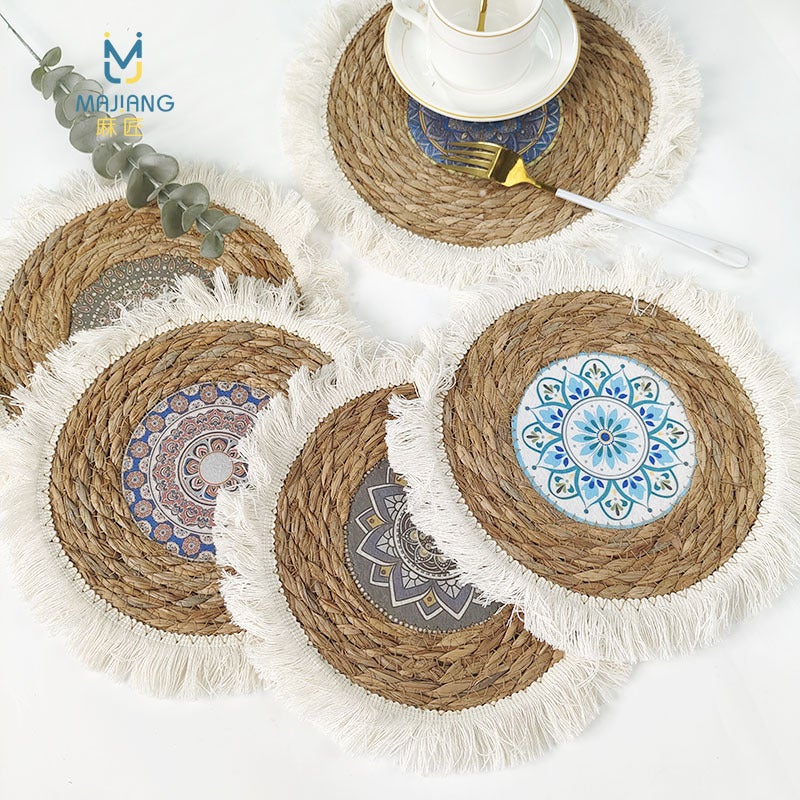 Nordic Pastoral Placemat Bohemian Style Futon Hand-Woven Tassel Edge Round Placemat Home Insulation Coaster - Image 2