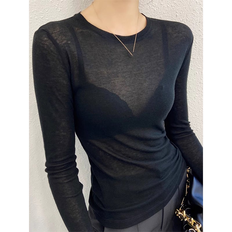 Black Shirt Explosions Inner Base Shirt Women'S Mesh Shirt High-End Perspective T-Shirt - Image 3