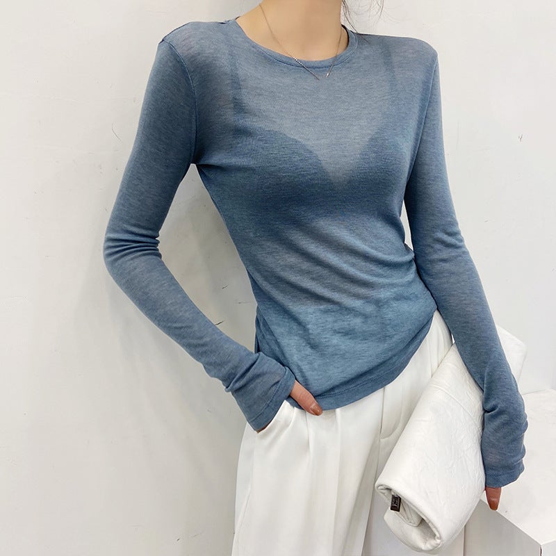 Black Shirt Explosions Inner Base Shirt Women'S Mesh Shirt High-End Perspective T-Shirt - Image 1