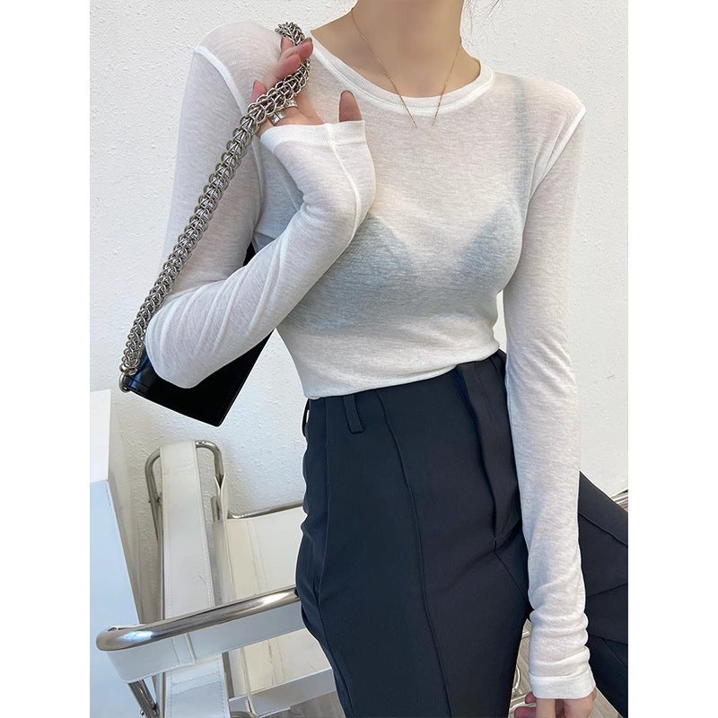 Black Shirt Explosions Inner Base Shirt Women'S Mesh Shirt High-End Perspective T-Shirt - Image 4