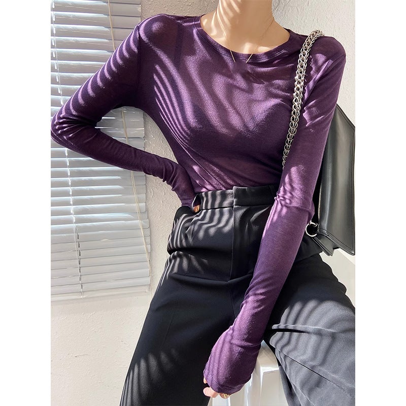 Black Shirt Explosions Inner Base Shirt Women'S Mesh Shirt High-End Perspective T-Shirt - Image 2