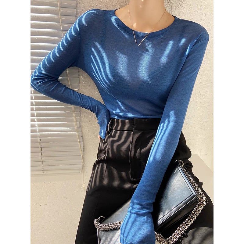 Black Shirt Explosions Inner Base Shirt Women'S Mesh Shirt High-End Perspective T-Shirt - Image 5