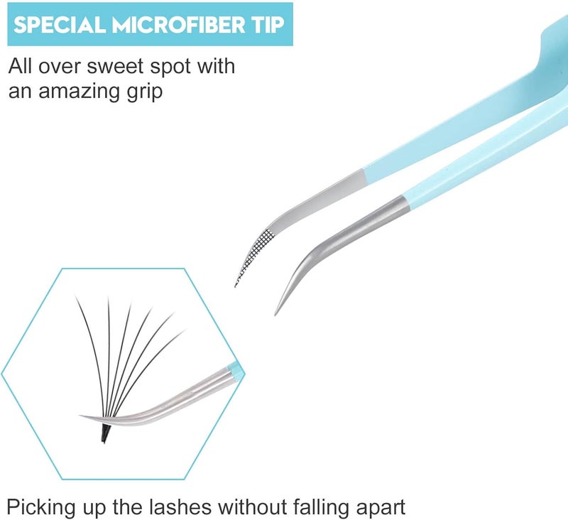 Ms.Queen Lash Tweezers for Eyelash Extensions,Professional 5Pcs Fiber Tip Curved Isolation 45 90 Degree Boot Volume Lash Tweezers for Extensions, Blue - Image 2