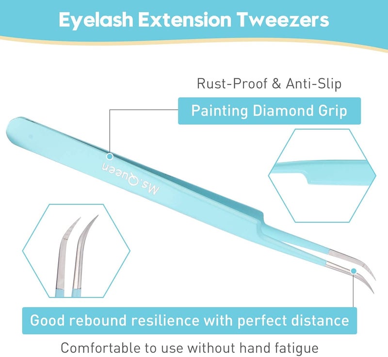 Ms.Queen Lash Tweezers for Eyelash Extensions,Professional 5Pcs Fiber Tip Curved Isolation 45 90 Degree Boot Volume Lash Tweezers for Extensions, Blue - Image 4