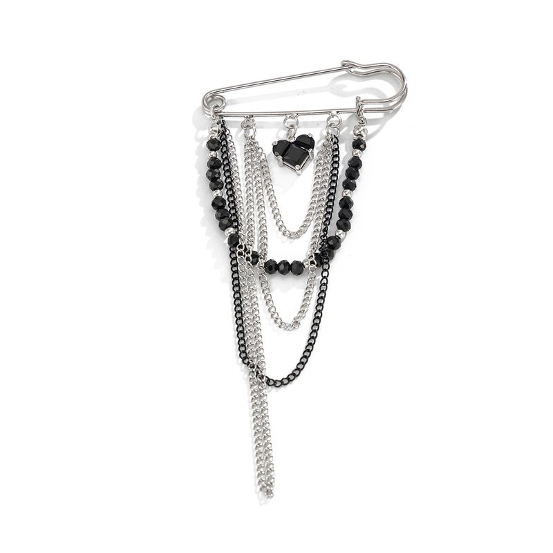 SHIXIN European and American Cross-Border Accessories: Exaggerated Heart-Shaped Brooch with Multiple Tassels, Ins Fashion Pearl Chain Pin Decoration - Image 5