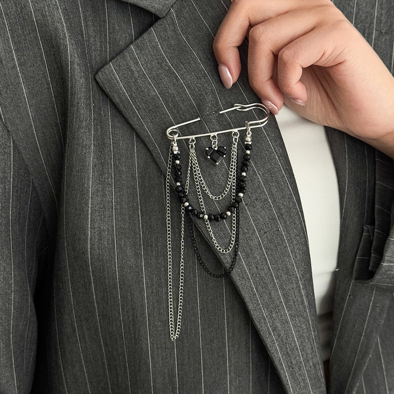 SHIXIN European and American Cross-Border Accessories: Exaggerated Heart-Shaped Brooch with Multiple Tassels, Ins Fashion Pearl Chain Pin Decoration - Image 3