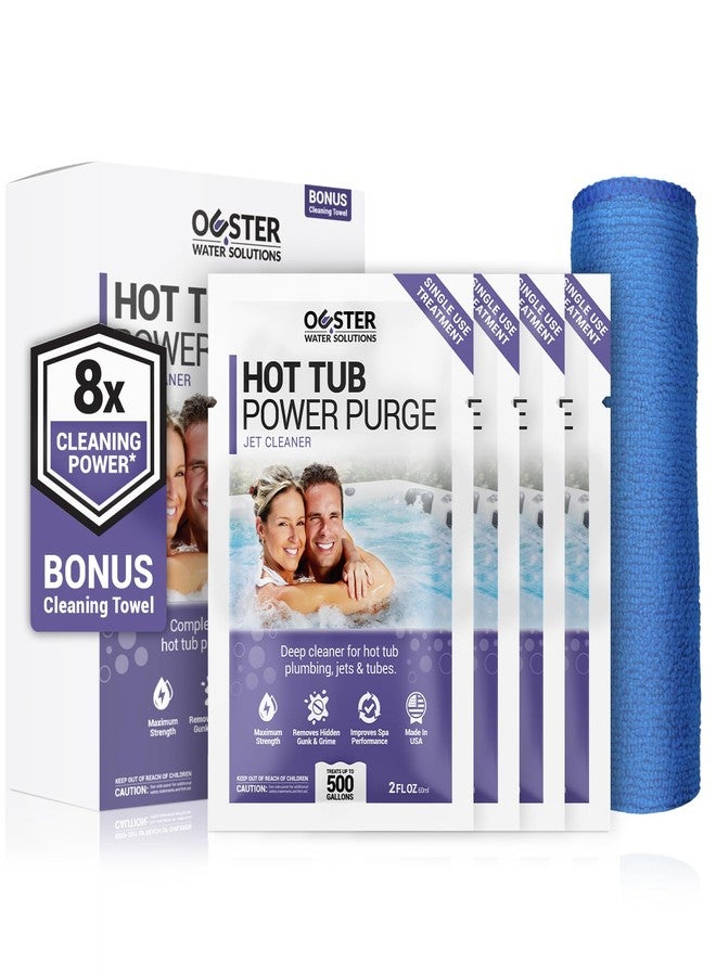 Bio Ouster Power Purge Hot Tub Jet Cleaner w/Towel - Hot Tub Cleaner for Jets, Tubes, Plumbing - for Standard & Inflatable Spas - Removes Gunk Buildup for Crystal Clear Water - Made in USA (4-Pack) - Image 1