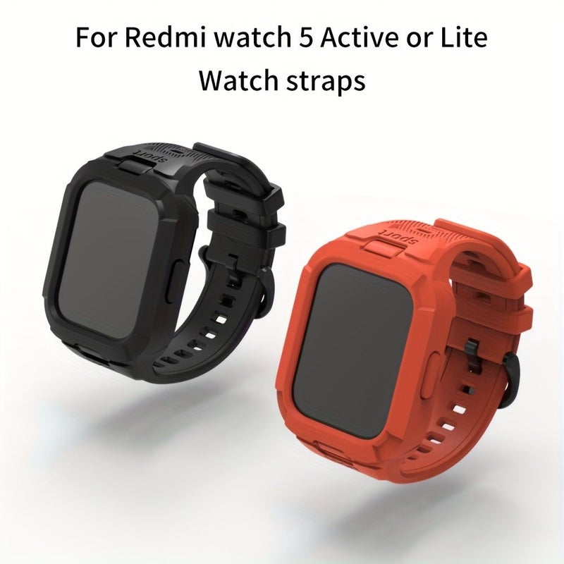 غطاء وجه وسوار ساعة باللون البرتقالي متعدد الاستخدامات 2 في 1 لساعة Redmi Watch 5 Active أو Lite - Image 4