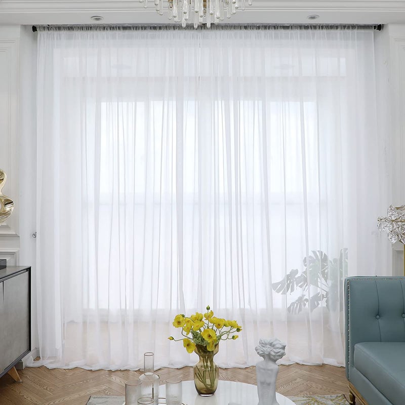 ABCHOME White Sheer Curtains 84 Inches Long 2 Panels Rod Pocket Voile Semi Sheer Window Curtains for Kitchen  Bedroom and Living Room(White  52 W x 84 L) - Image 2