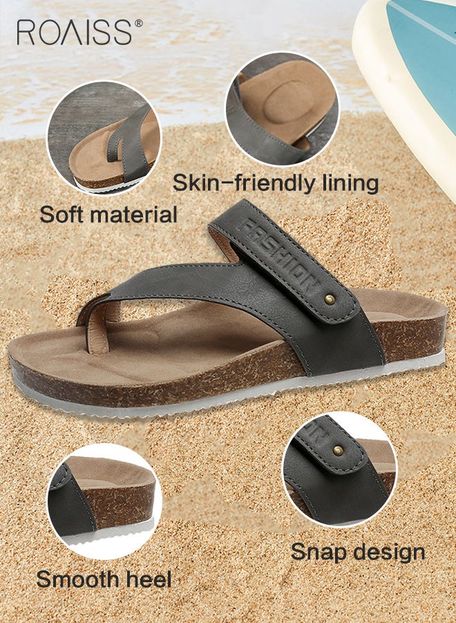 roaiss Women Toe Clip Flat Sandals Comfortable and Versatile Solid Color Slides Strappy Design to Enhance Leg Lines Button Decorations for a Stylish and Eye Catching Look Women Casual and Comfortable Sandals  - Image 5