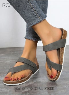 roaiss Women Toe Clip Flat Sandals Comfortable and Versatile Solid Color Slides Strappy Design to Enhance Leg Lines Button Decorations for a Stylish and Eye Catching Look Women Casual and Comfortable Sandals  - Image 2