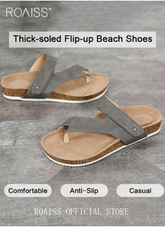 roaiss Women Toe Clip Flat Sandals Comfortable and Versatile Solid Color Slides Strappy Design to Enhance Leg Lines Button Decorations for a Stylish and Eye Catching Look Women Casual and Comfortable Sandals  - Image 4