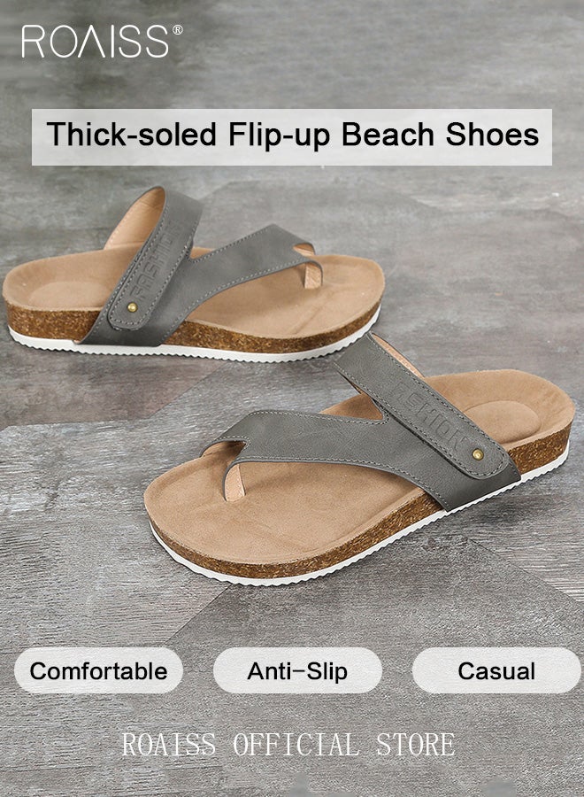 roaiss Women Toe Clip Flat Sandals Comfortable and Versatile Solid Color Slides Strappy Design to Enhance Leg Lines Button Decorations for a Stylish and Eye Catching Look Women Casual and Comfortable Sandals  - Image 4