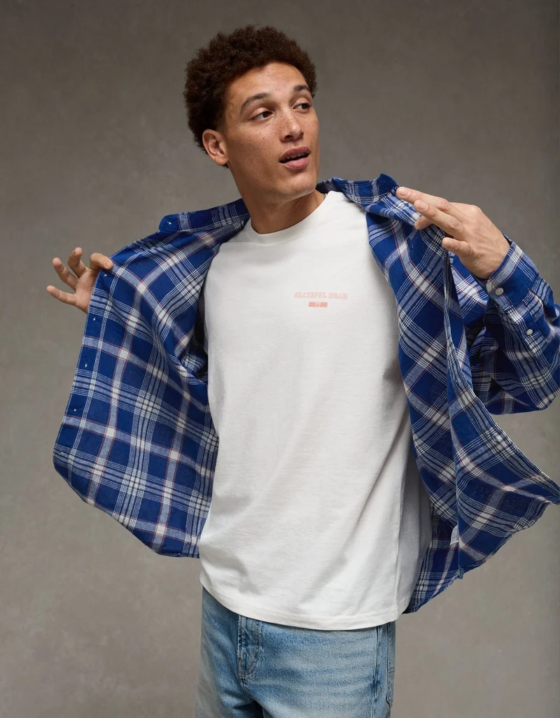 American Eagle  AE Relaxed Linen-Blend Button-Up Shirt for Men | Best Price UAE