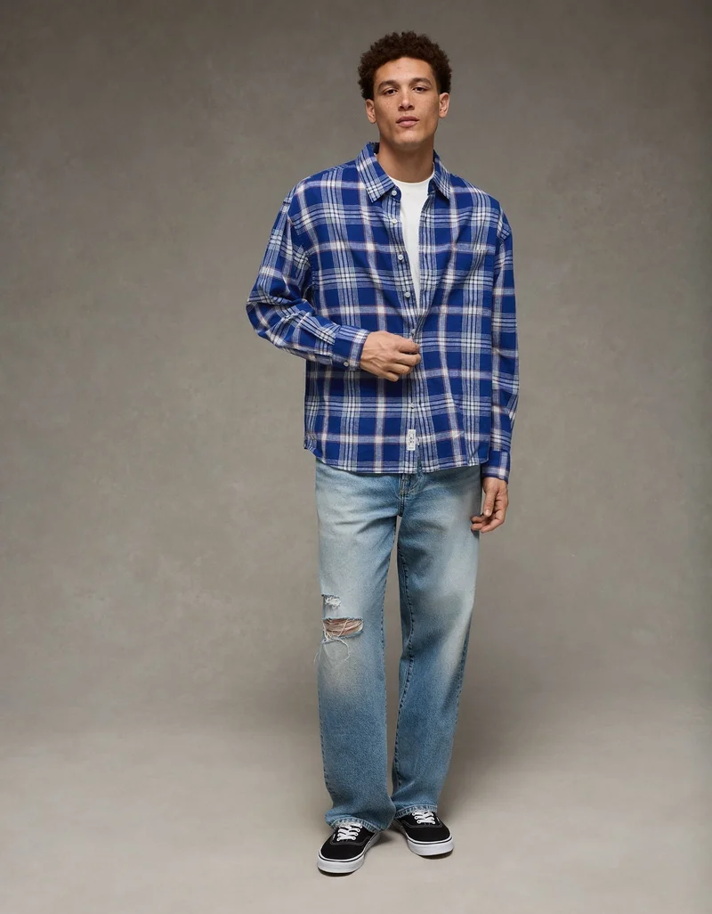 American Eagle AE Relaxed Linen-Blend Button-Up Shirt