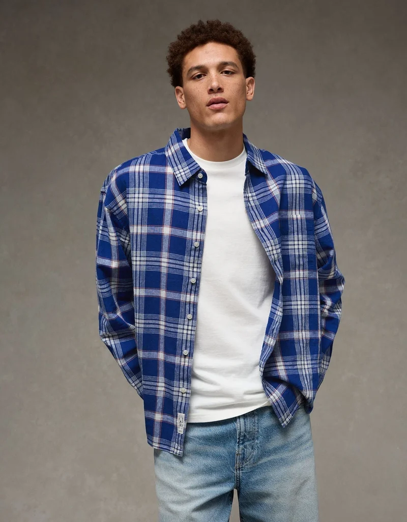 American Eagle AE Relaxed Linen-Blend Button-Up Shirt
