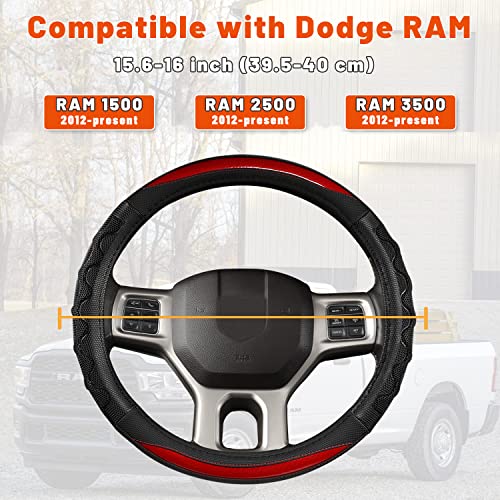 GIANT PANDA Steering Wheel Cover for Dodge Ram 1500 - Car Steering Wheel Covers for Dodge Ram 2500 3500 15.5-16 inch - Red - Image 3