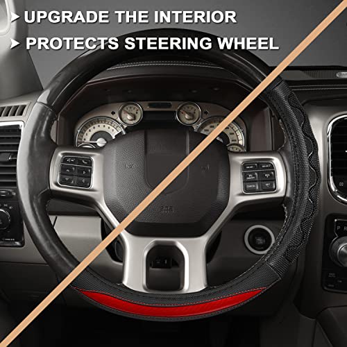 GIANT PANDA Steering Wheel Cover for Dodge Ram 1500 - Car Steering Wheel Covers for Dodge Ram 2500 3500 15.5-16 inch - Red - Image 4