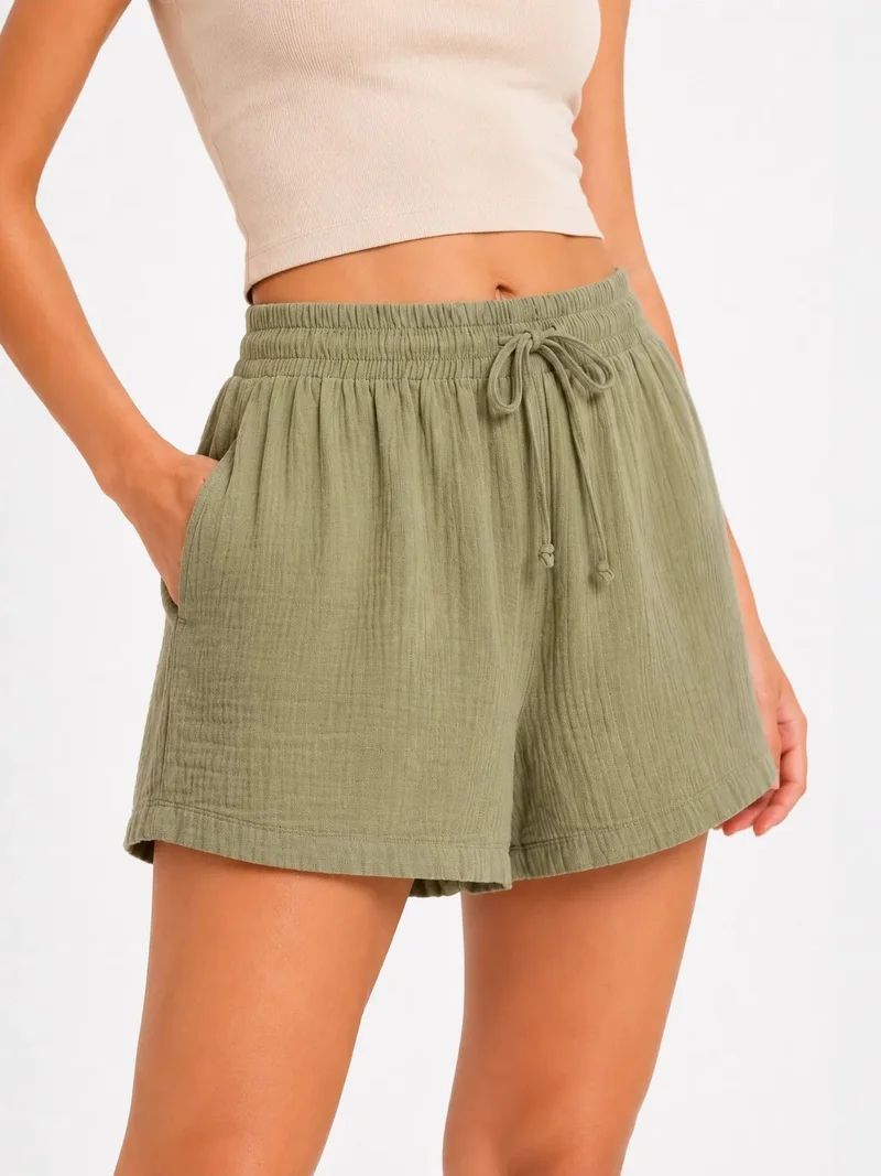ميكسراي Mixray High-Waist Textured Wide-Leg Shorts