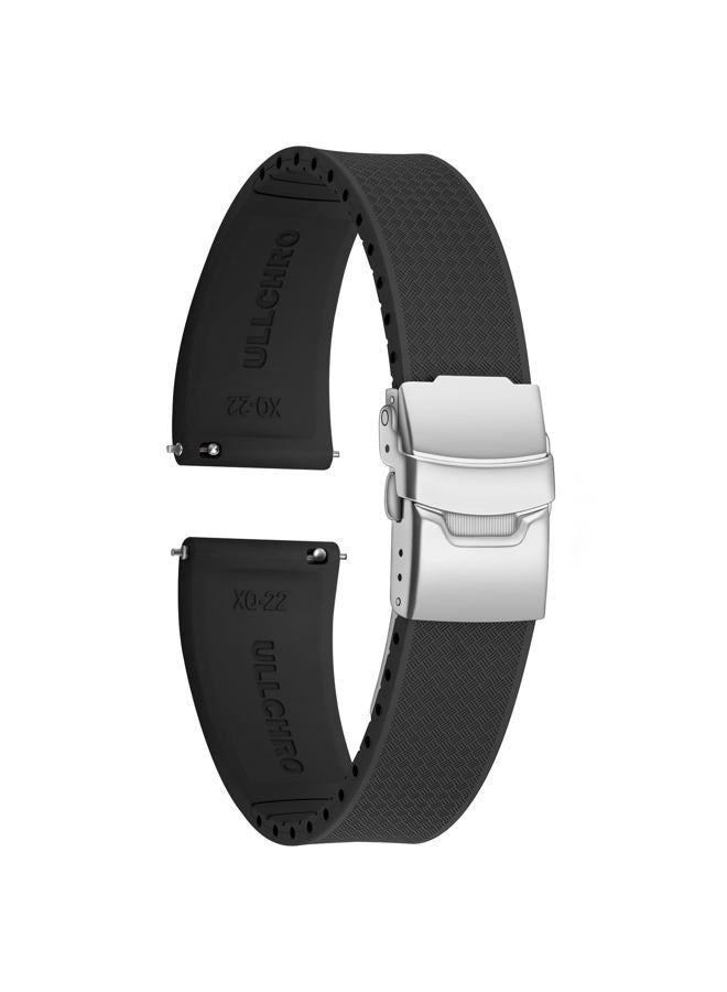 ULLCHRO Silicone Watch Band Quick Release Strap FKM Waterproof Watch Bands for Men 20mm 22mm Replacement Strap Sport Rubber Watchband (22mm, Black - Image 1