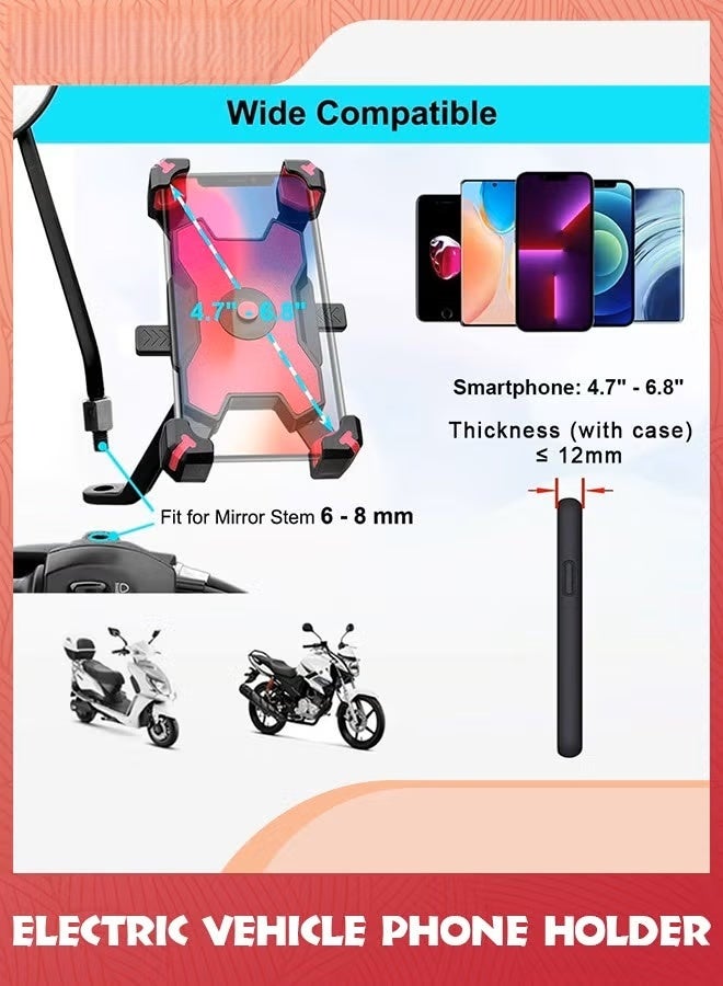 EETU Motorcycle Phone Holder,Motorbike Rear View Mirror Phone Mount,Adjustable Bike Phone Mount Holder For 4.5-6.8 inch Cell Phone,Quick Install,Universal Moped Scooter E-Bike Bicycle Phone Stand - Image 5