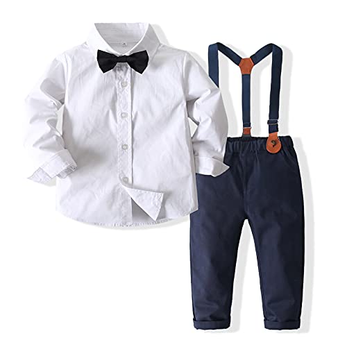 Kimocat Baby Boy Clothes Gentleman Clothing Suit for Newborn Baby Bow Tie Shirt + Suspender Trousers - Image 1