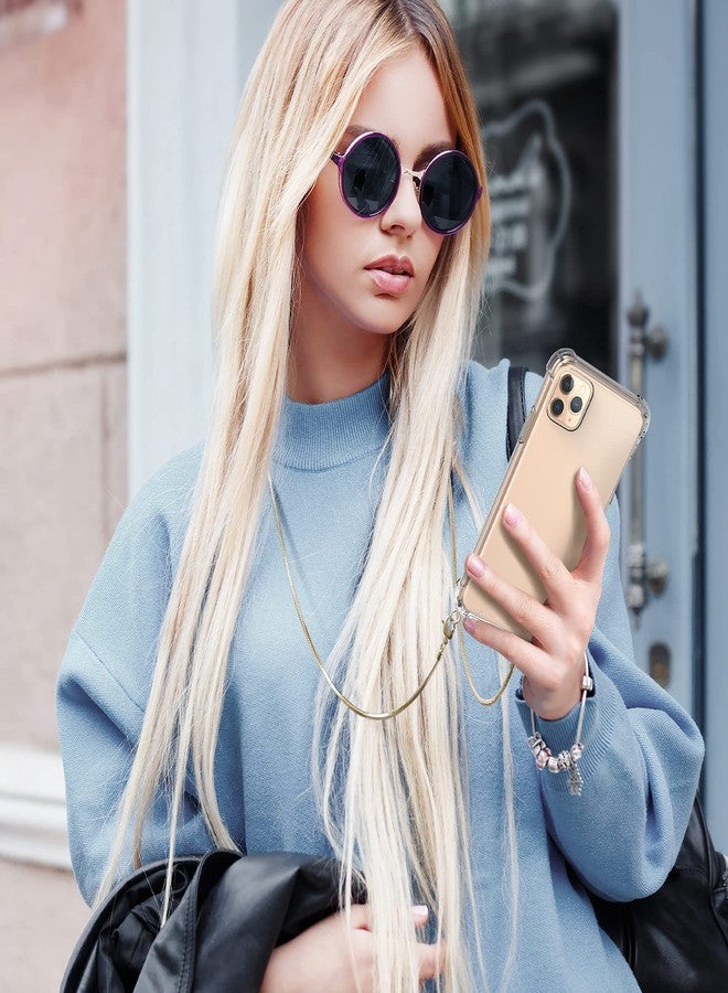 كي دابليو موبايل جراب kwmobile متوافق مع هاتف Apple iPhone 11 Pro Max - جراب كروسبودي، غطاء هاتف شفاف من مادة TPU مع حزام سلسلة معدنية - ذهبي وردي/شفاف - Image 2