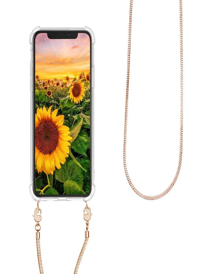 كي دابليو موبايل جراب kwmobile متوافق مع هاتف Apple iPhone 11 Pro Max - جراب كروسبودي، غطاء هاتف شفاف من مادة TPU مع حزام سلسلة معدنية - ذهبي وردي/شفاف - Image 5