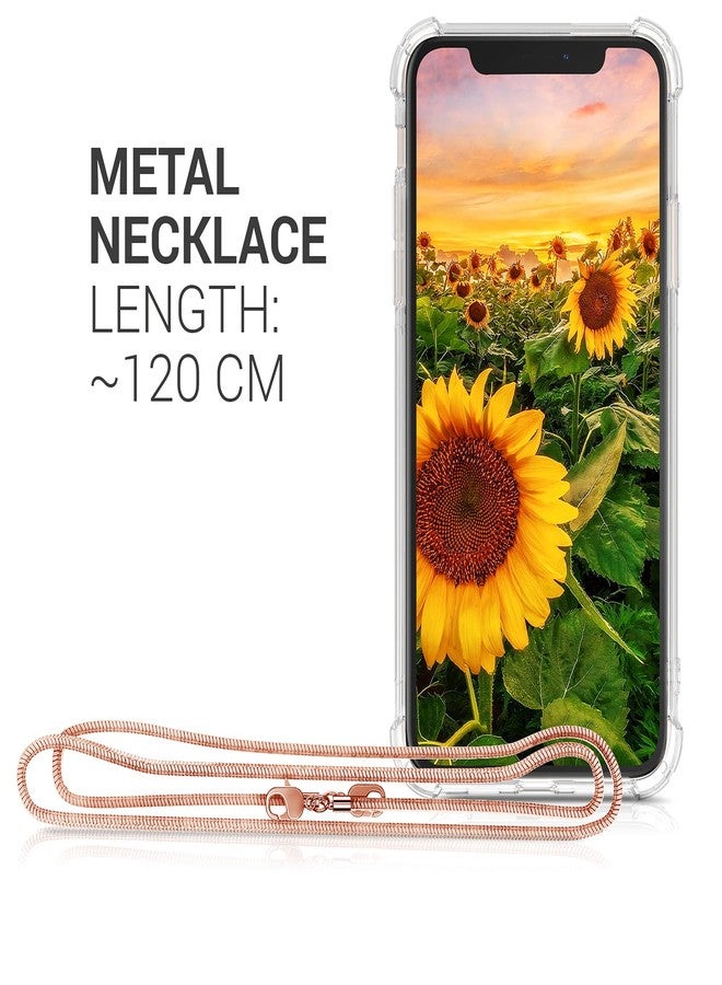 كي دابليو موبايل جراب kwmobile متوافق مع هاتف Apple iPhone 11 Pro Max - جراب كروسبودي، غطاء هاتف شفاف من مادة TPU مع حزام سلسلة معدنية - ذهبي وردي/شفاف - Image 3