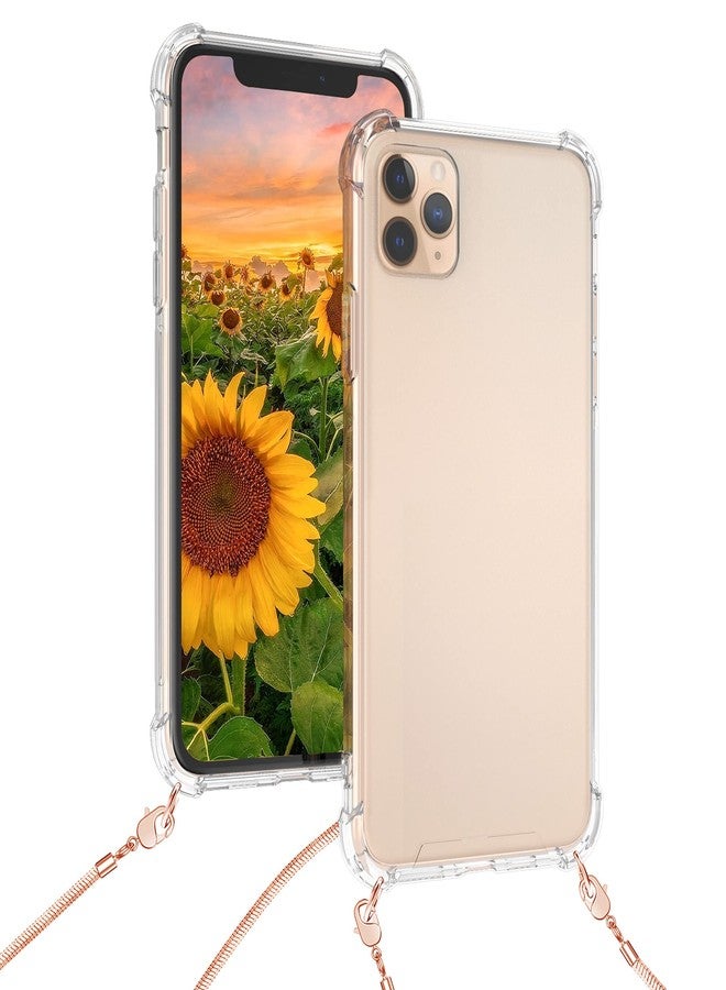 كي دابليو موبايل جراب kwmobile متوافق مع هاتف Apple iPhone 11 Pro Max - جراب كروسبودي، غطاء هاتف شفاف من مادة TPU مع حزام سلسلة معدنية - ذهبي وردي/شفاف - Image 4