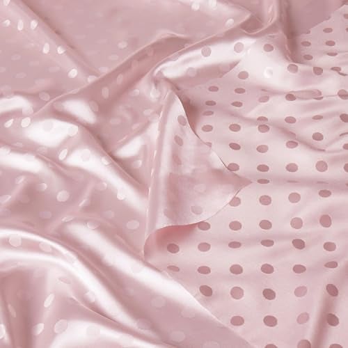 MaiMaiSuan 60’’ Wide Blush Pink Polka Dot Satin Jacquard Fabric by The Yard Soft Shiny Silky Satin Fabric for Sewing, DIY Crafts, Costumes,Decoration,Bridal Dress,1 Yard - Image 1