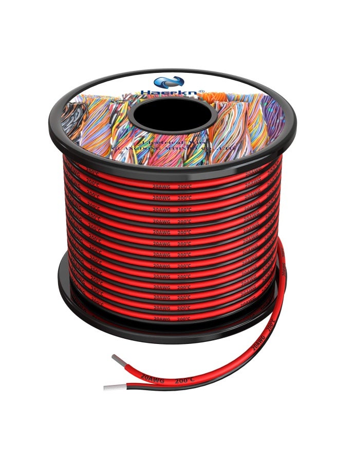 Haerkn  20 Awg Silicone Electrical Wire 2 Conductor Parallel Wire Line 200Ft Black 100Ft Red 100Ft 20 Gauge Soft And Flexible Hook Up Oxygen Free Stranded Tinned Copper Wire  - Image 1