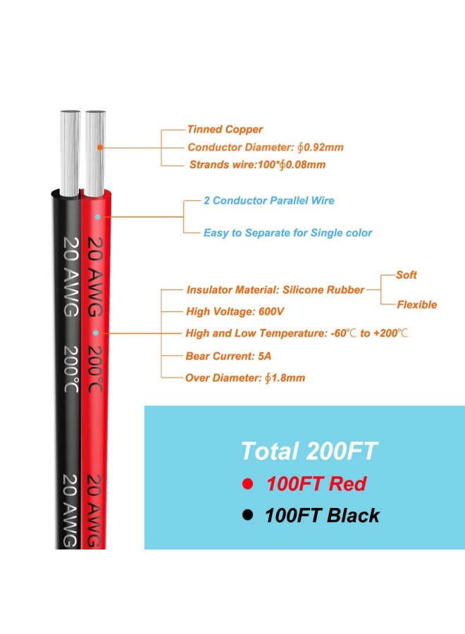 Haerkn  20 Awg Silicone Electrical Wire 2 Conductor Parallel Wire Line 200Ft Black 100Ft Red 100Ft 20 Gauge Soft And Flexible Hook Up Oxygen Free Stranded Tinned Copper Wire  - Image 2