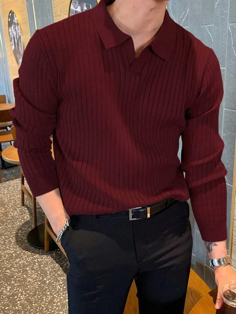 Pivl Men's Winter Collor Solid Sweater_Wine-L - Image 5