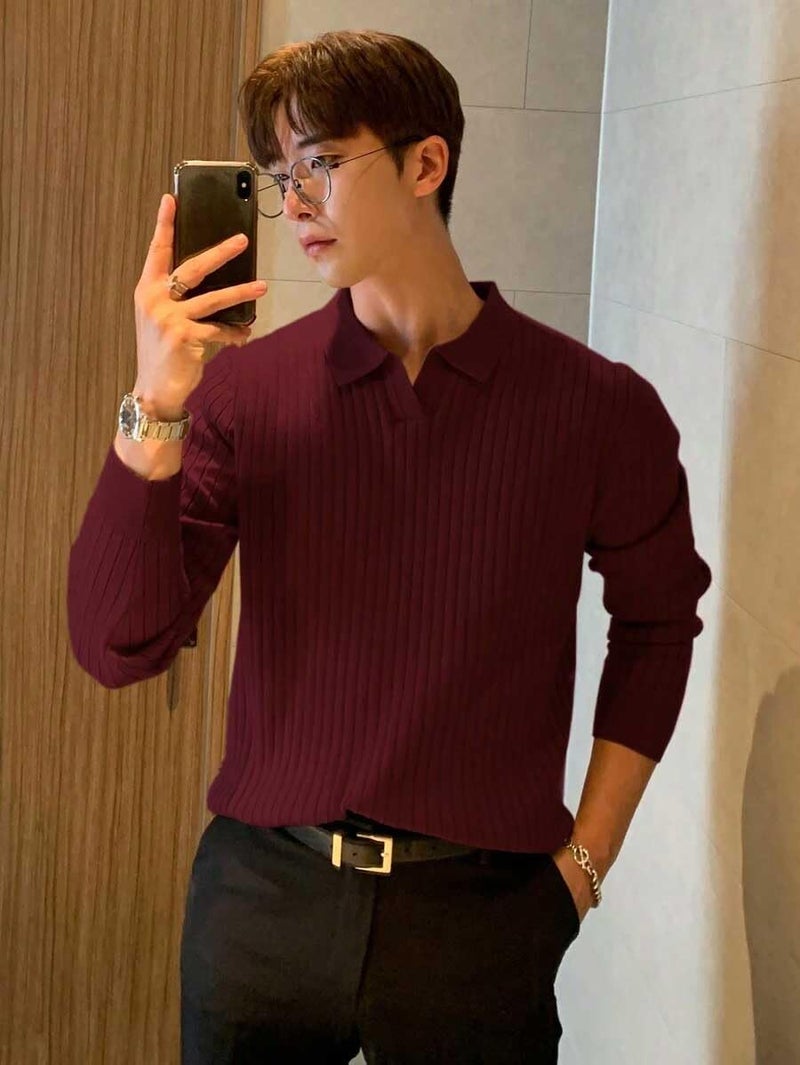Pivl Men's Winter Collor Solid Sweater_Wine-L - Image 4