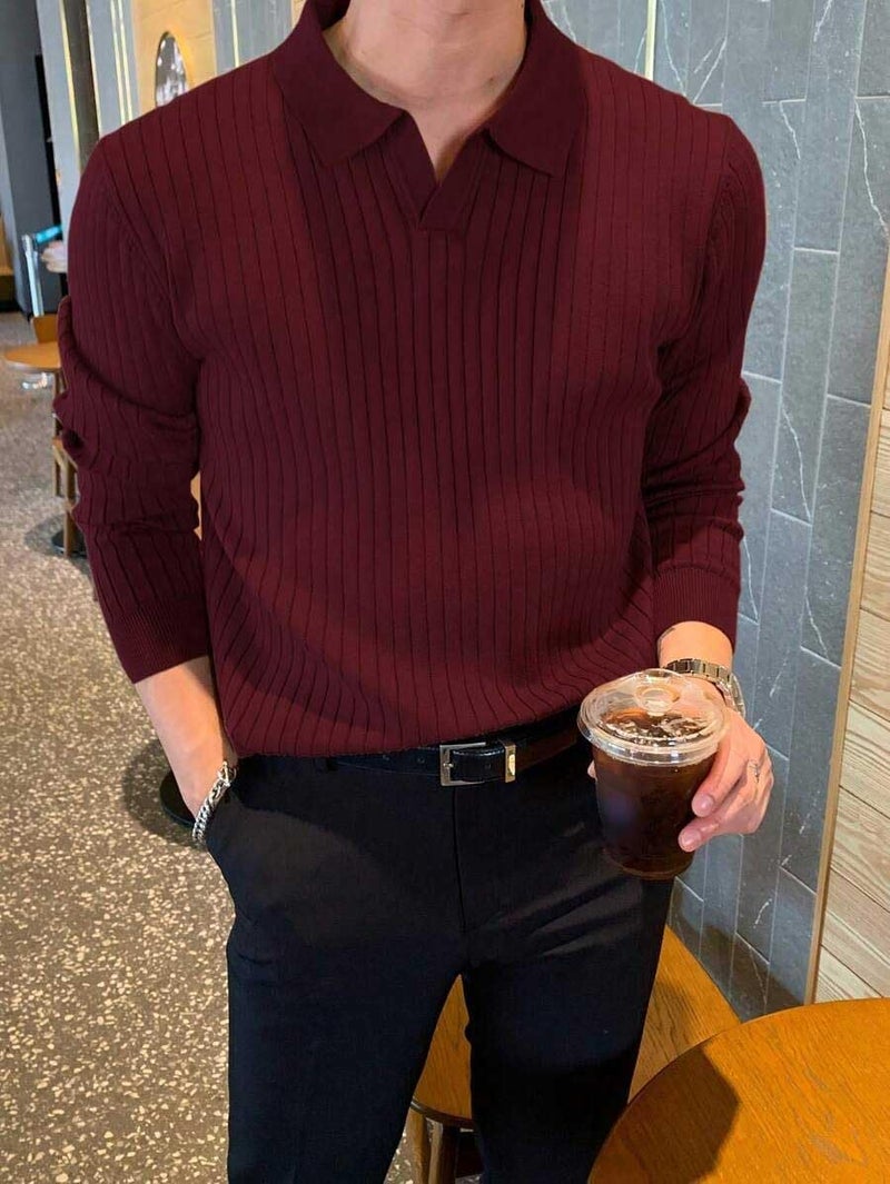 Pivl Men's Winter Collor Solid Sweater_Wine-L - Image 2