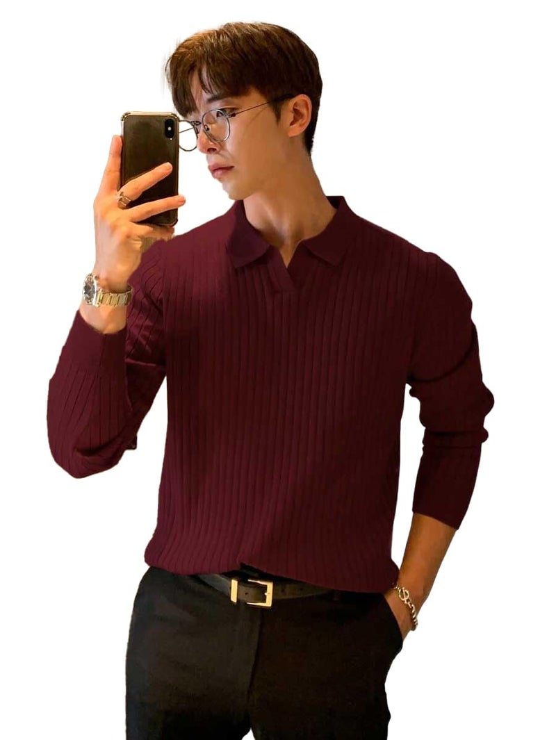 Pivl Men's Winter Collor Solid Sweater_Wine-L - Image 1