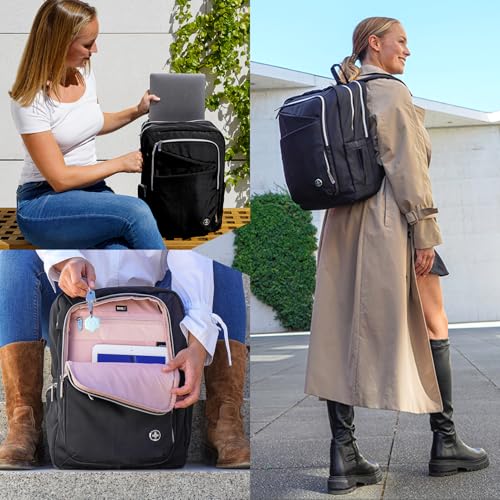 Swissdigital Design Laptop Backpack for Women，Travel Backpack with USB Charging Port，Fits 15.6 Inch School Computer Backpacks for Work Business,Platinum | KATY ROSE - Image 4