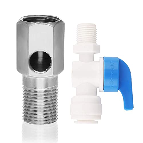 SHAPURE 1/4 Size piping Ro water purifer inlet valve set with Brass Nipple and Plastic Handle, connects to 1/4 size pipe (Brass inlet and platic handle) - Image 1