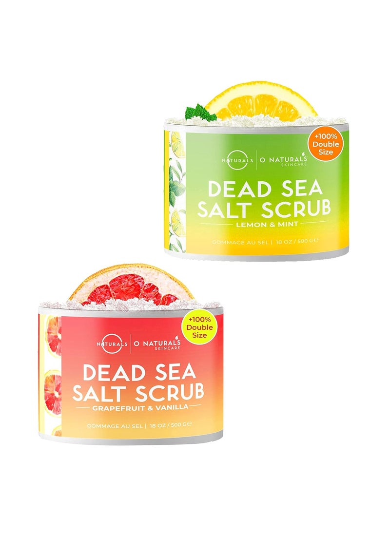 O Naturals O Naturals Lemon Scrub  Grapefruit Exfoliating Dead Sea Salt Scrub Bundle 18 Ounce Each 