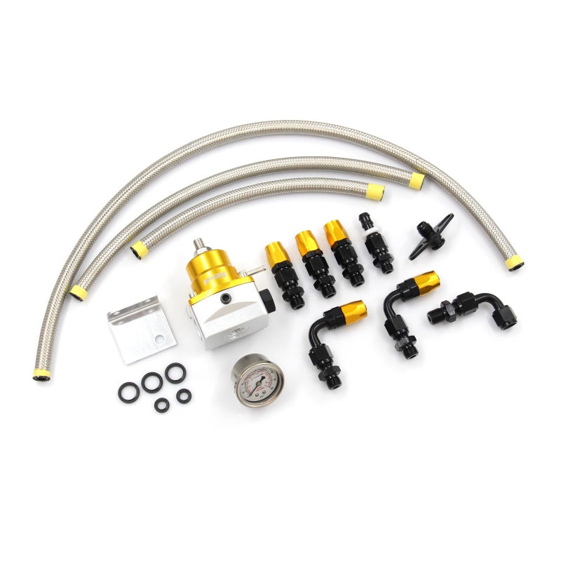 Adjustable Universal EFI Fuel Pressure Regulator Kit with 0160psi Fuel Pressure Gauge and AN66AN Fuel Line Hose Fitting Connectors Kit GLOD
