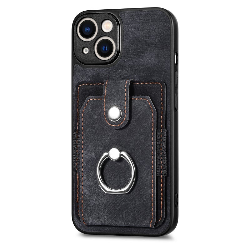 HuHa Case Cover For iPhone 13 Pro Max Retro Skin-feel Ring Card Wallet Phone Case(Black) - Image 2