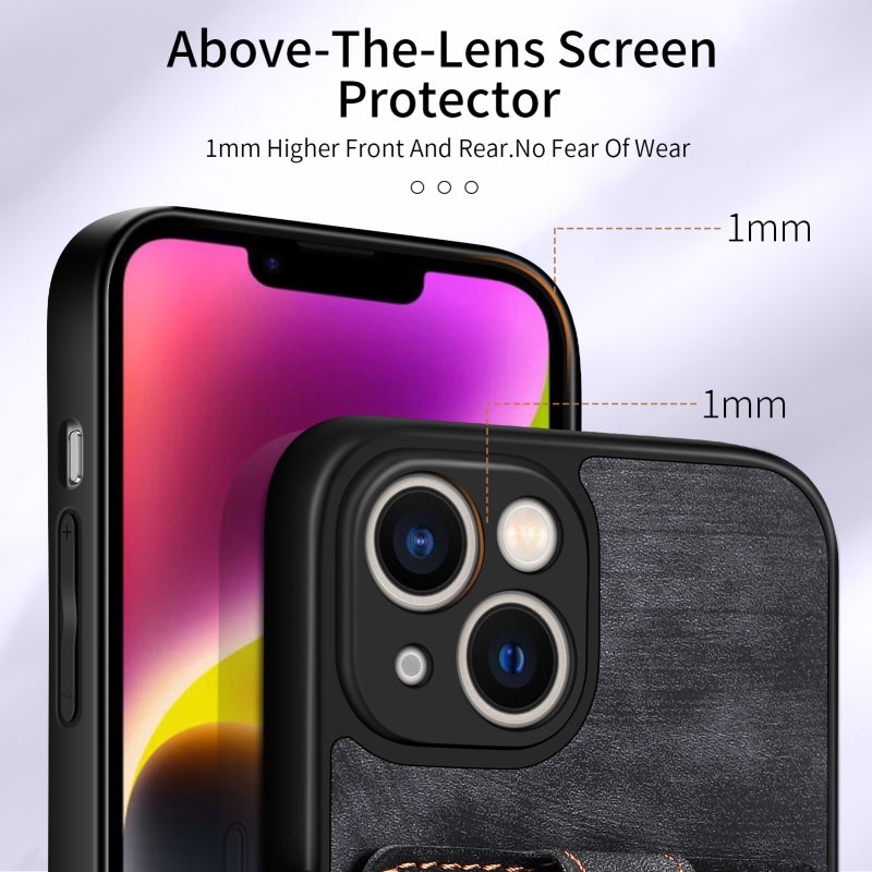 HuHa Case Cover For iPhone 13 Pro Max Retro Skin-feel Ring Card Wallet Phone Case(Black) - Image 5