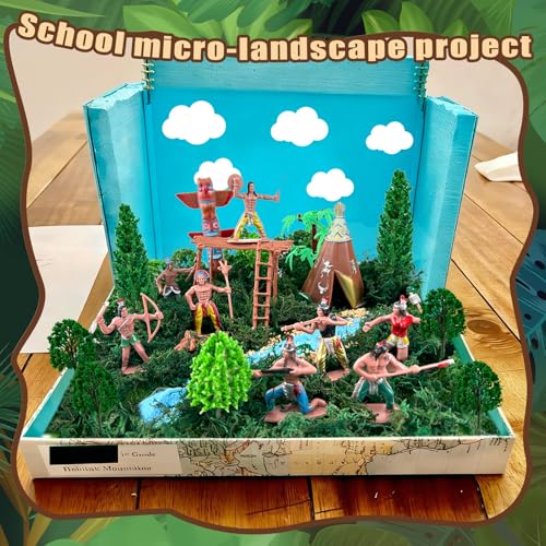 LEBERY Native American Figurines Set 43 Pcs Plastic Miniature Indian Figure Toys Indian Figurines for Kids Includes Moss Trees Sand Stones Indians Action Figures for Projects Diorama Decor Birthday Gift - Image 5